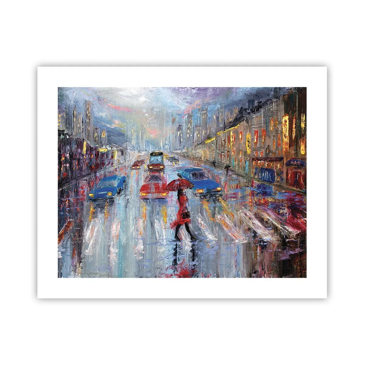 Poster - Regenachtige middag in de stad - 50x40 cm