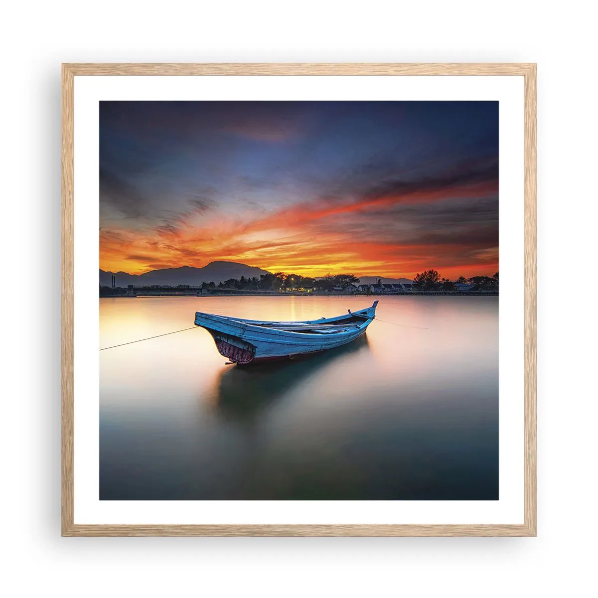 Een poster in een licht eiken lijst - Een goede nacht komt eraan - 60x60 cm