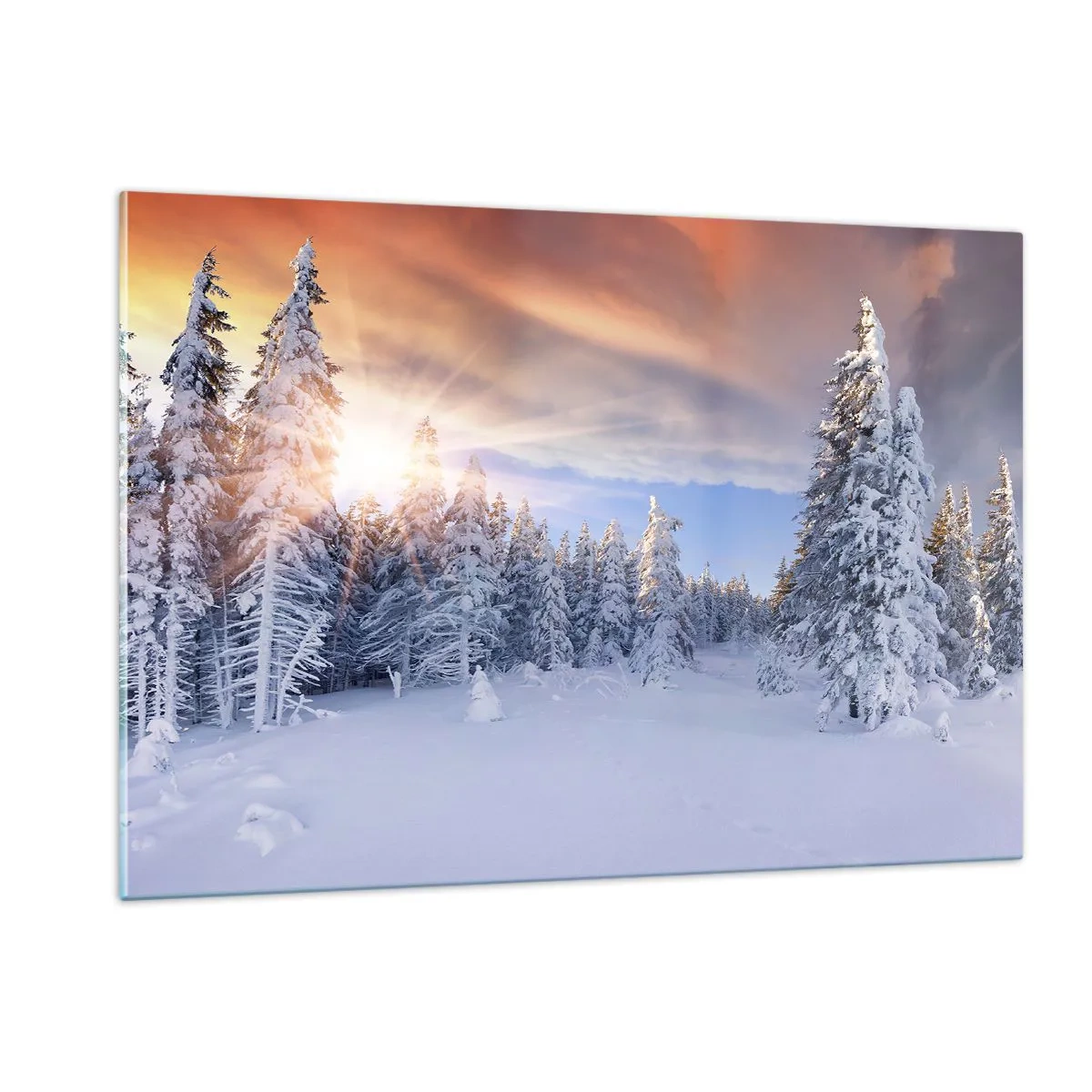 Schilderen op glas - Het sneeuwspektakel van de natuur - 120x80 cm