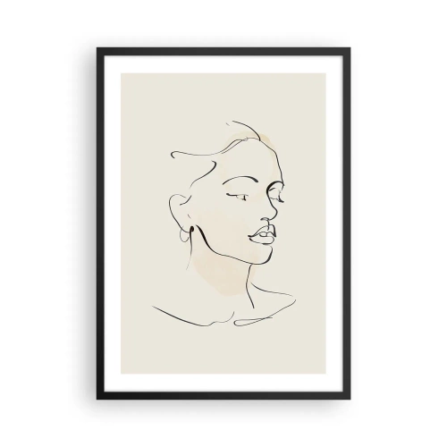 Poster in een zwarte lijst - Portret van een vrouw in een minimalistische lijnkunststijl - 50x70cm - Een bepaalde lijn - Moderne wanddecoratie voor woonkamer en slaapkamer ARTTOR