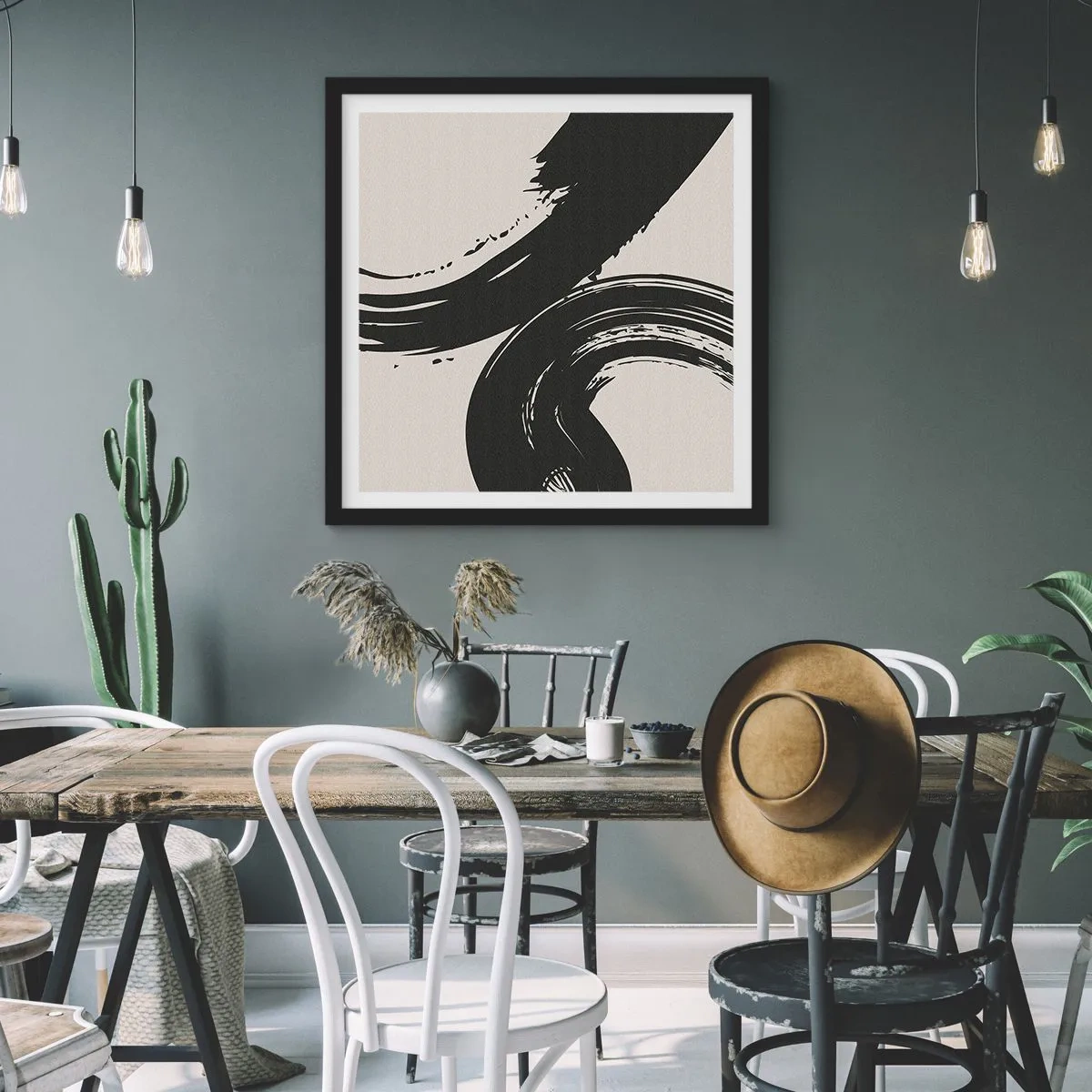 Poster in een zwarte lijst - Vegend en cirkevormig - 30x30 cm