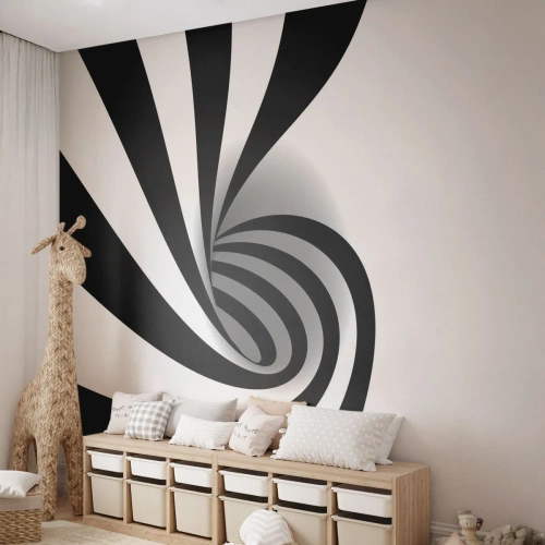 Fotobehang Premium Canvas - En toch draait het - Abstractie, Grafisch, Zwart en wit - 400x280 cm