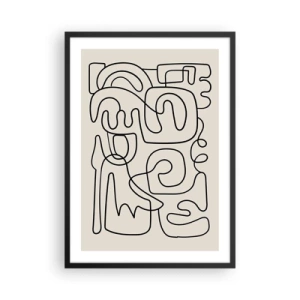 Poster in een zwarte lijst - Moderne abstractie in de vorm van een zwarte lijn op een beige achtergrond - 50x70cm - Volg het pad - Moderne wanddecoratie voor woonkamer en slaapkamer ARTTOR