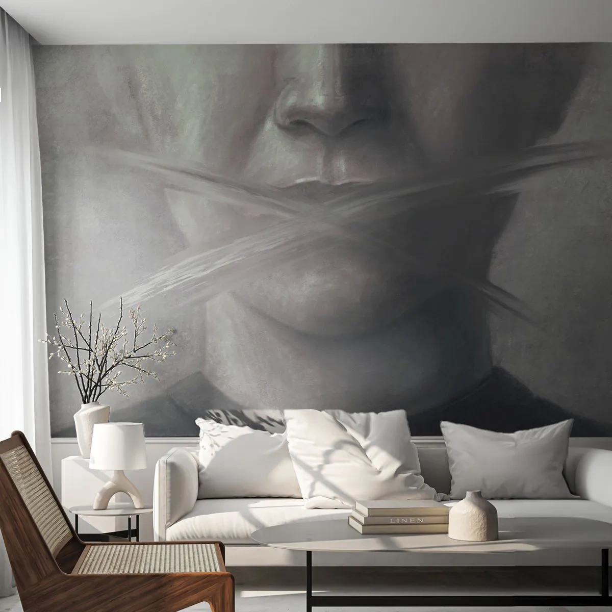 Zelfklevend Fotobehang Deluxe Sticker - Zonder een woord - Abstractie, Grafisch, Gezicht - 450x315 cm