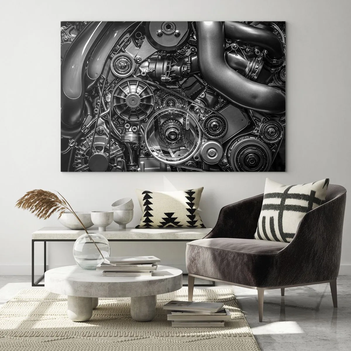 Schilderen op glas - De poëzie van mechanica - 100x70 cm