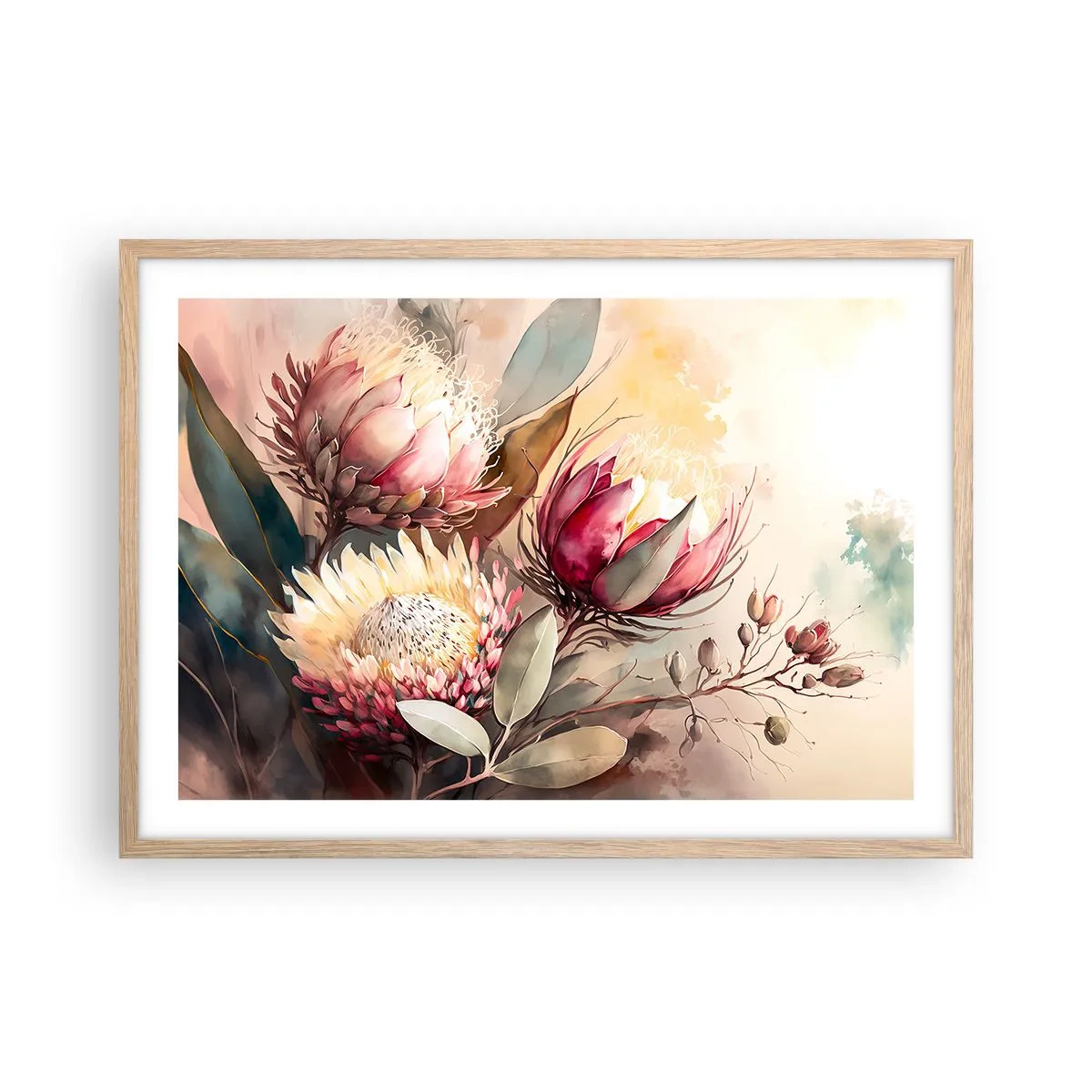 Een poster in een licht eiken lijst - In profiel en en face - 70x50 cm