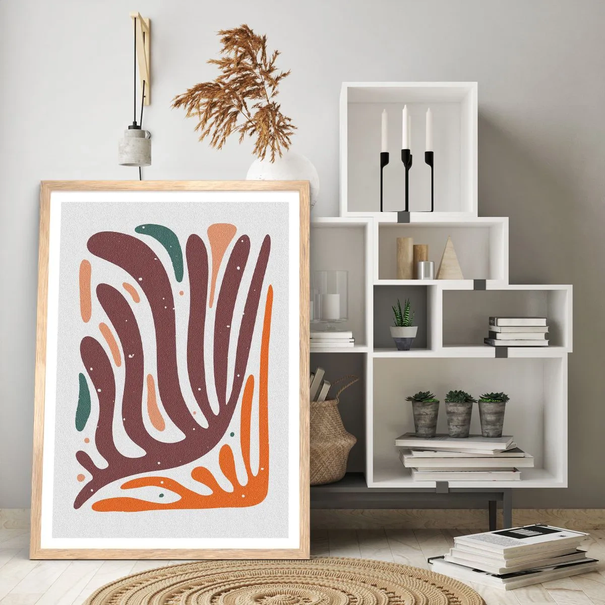 Een poster in een licht eiken lijst - Stralende organische compositie - 70x100 cm