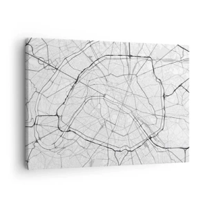 Schilderen op canvas - Minimalistische stadskaart in zwart-wit - 70x50cm - Parijs bloem - Moderne wanddecoratie voor woonkamer en slaapkamer ARTTOR
