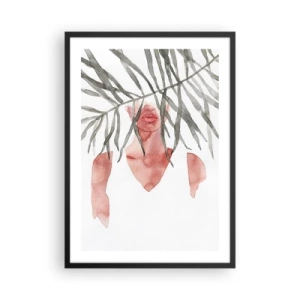 Poster in een zwarte lijst - Aquarelsilhouet van een vrouw verborgen achter bladeren - 50x70cm - Vrouwe van de tropen - Moderne wanddecoratie voor woonkamer en slaapkamer ARTTOR