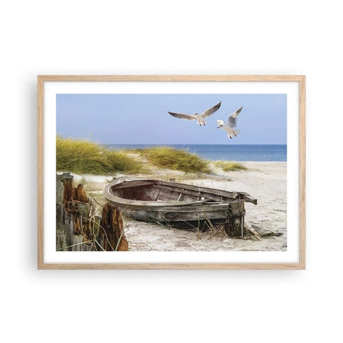 Een poster in een licht eiken lijst - Badend in de wind - 70x50 cm