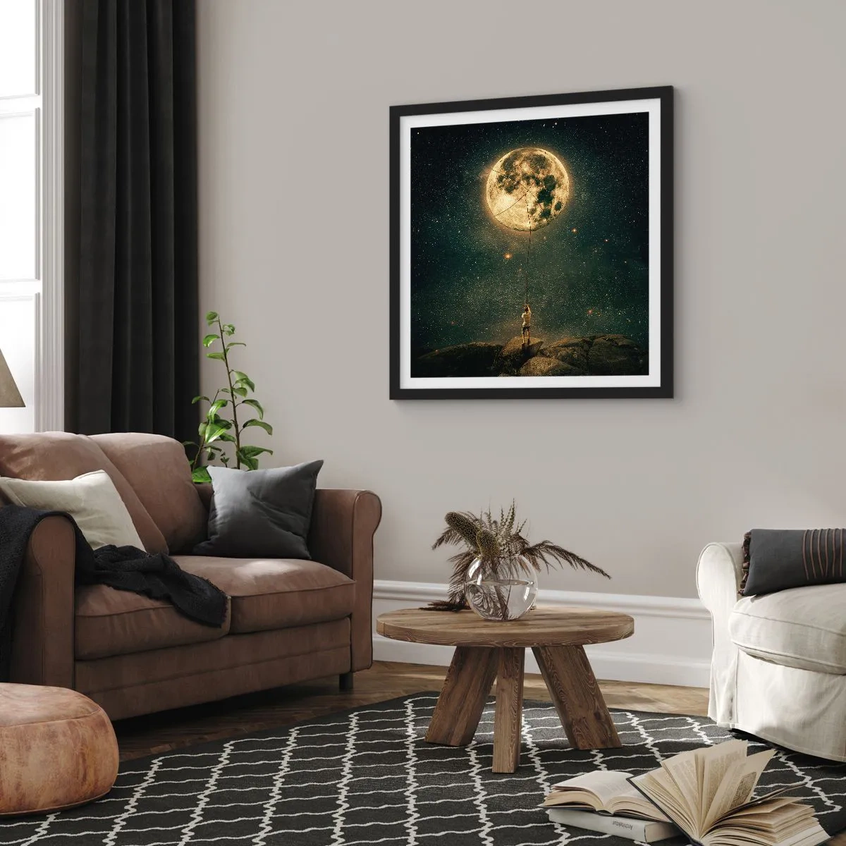 Poster in een zwarte lijst - Iemand die de maan heeft gestolen - 40x40 cm