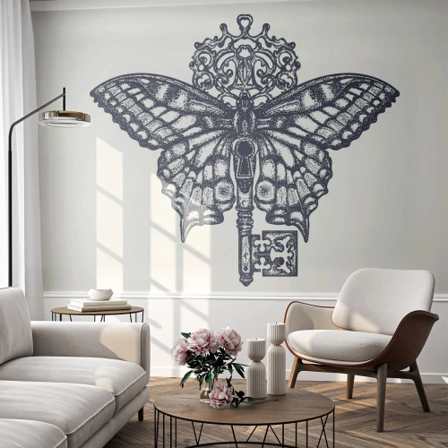 Fotobehang Premium Canvas - Alle geheimen van het hart - Abstractie, Vlinder, Sleutel - 150x105 cm