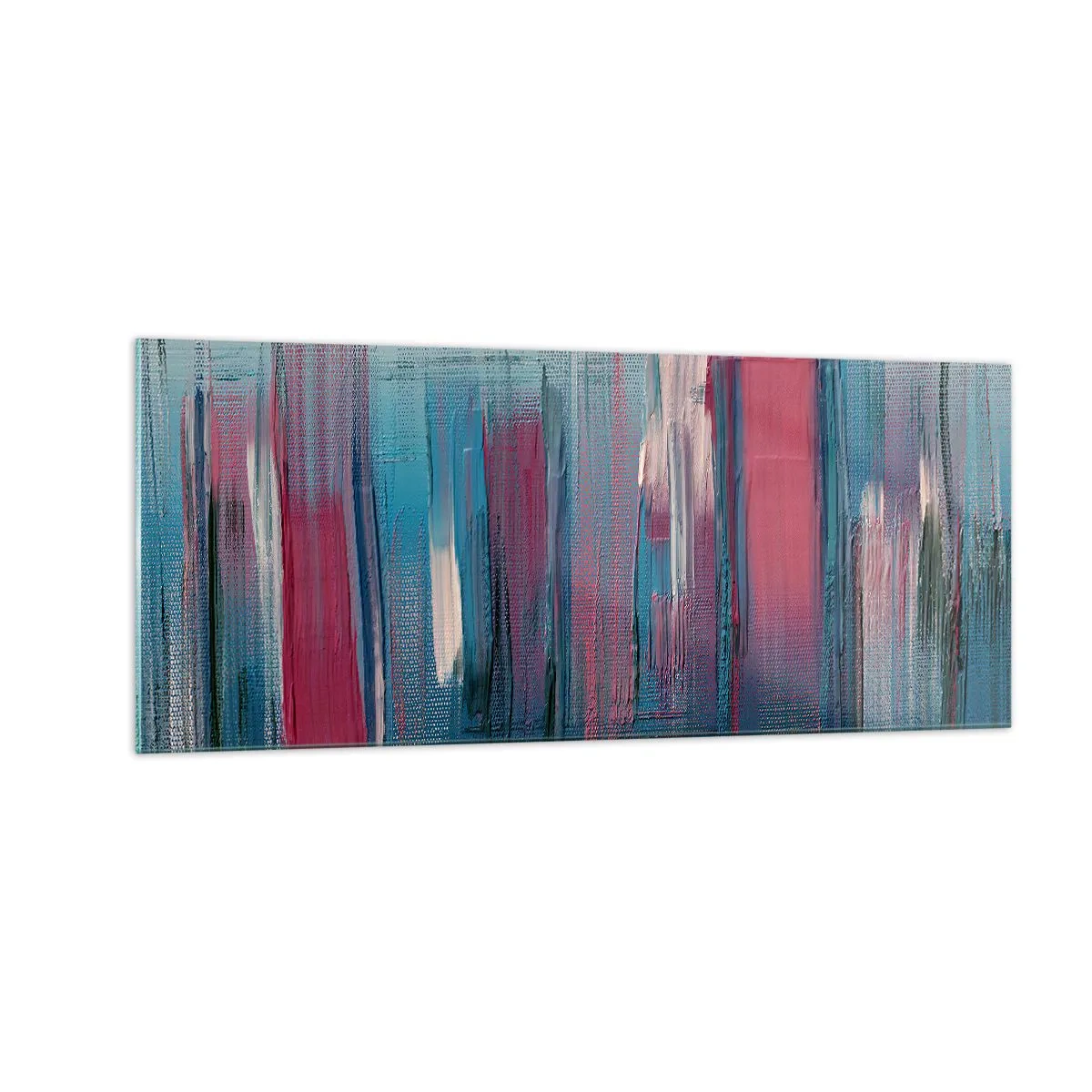 Schilderen op glas - Verticale compositie in blauw en rood - 100x40 cm