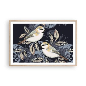 Een poster in een licht eiken lijst - Geel-blauwe triller - 91x61 cm