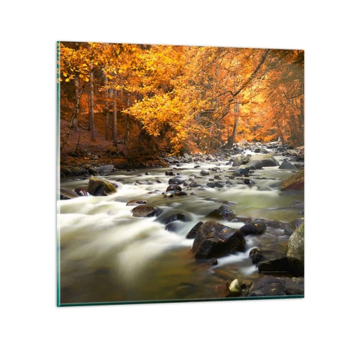 Schilderen op glas - Een stroom in een gouden bos - 70x70 cm