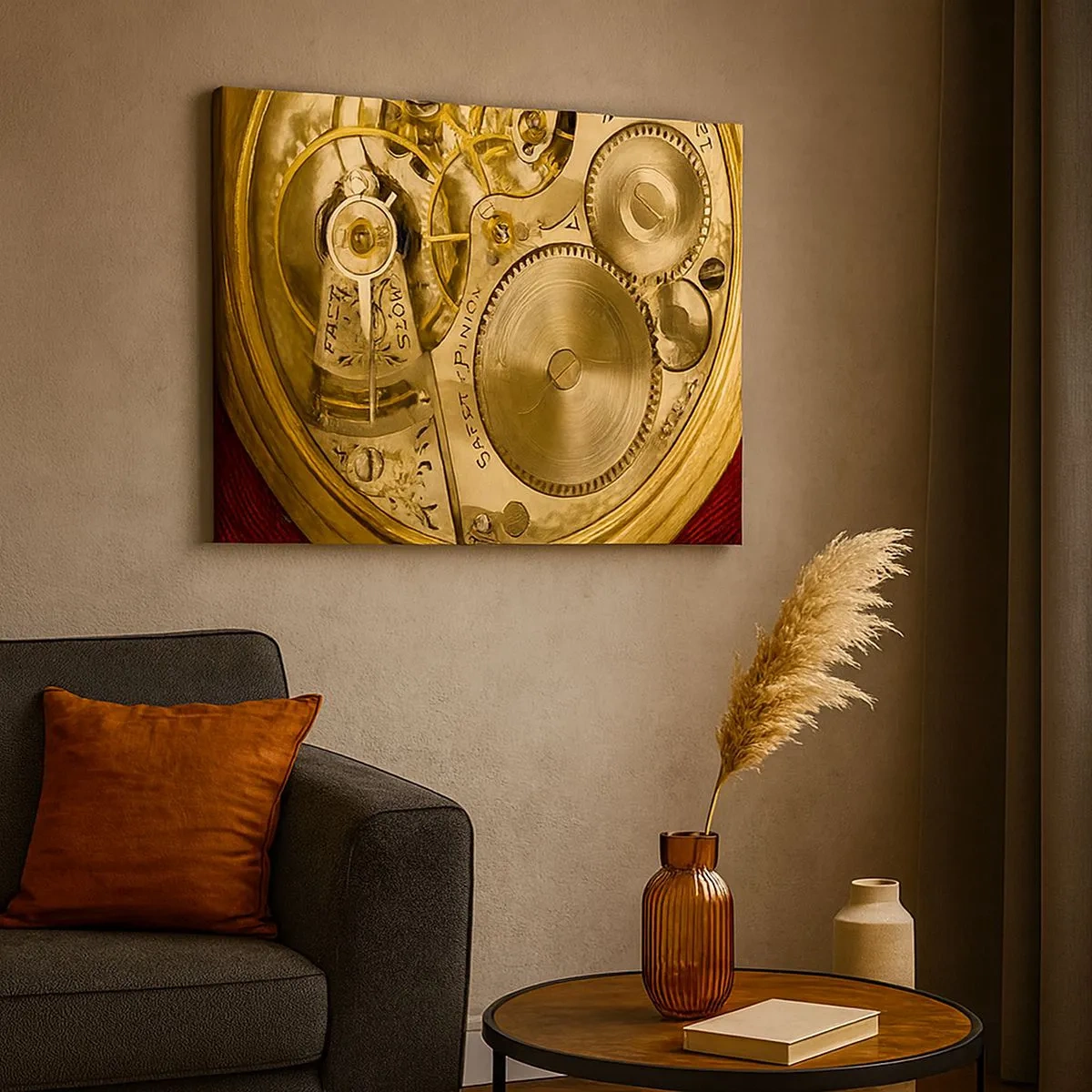 Schilderen op canvas - Horlogemechanisme met zichtbare tandwielen en details - 70x50cm - Ga met de tijd mee - Moderne wanddecoratie voor woonkamer en slaapkamer ARTTOR