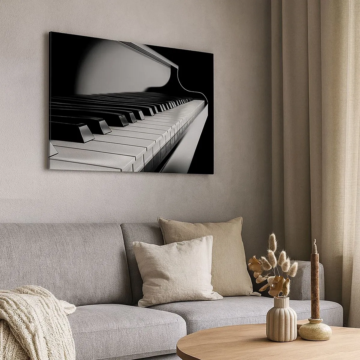Schilderen op canvas - Pianotoetsen in een elegante zwart-witfoto - 70x50cm - Harmonie van vormen en kleuren - Moderne wanddecoratie voor woonkamer en slaapkamer ARTTOR