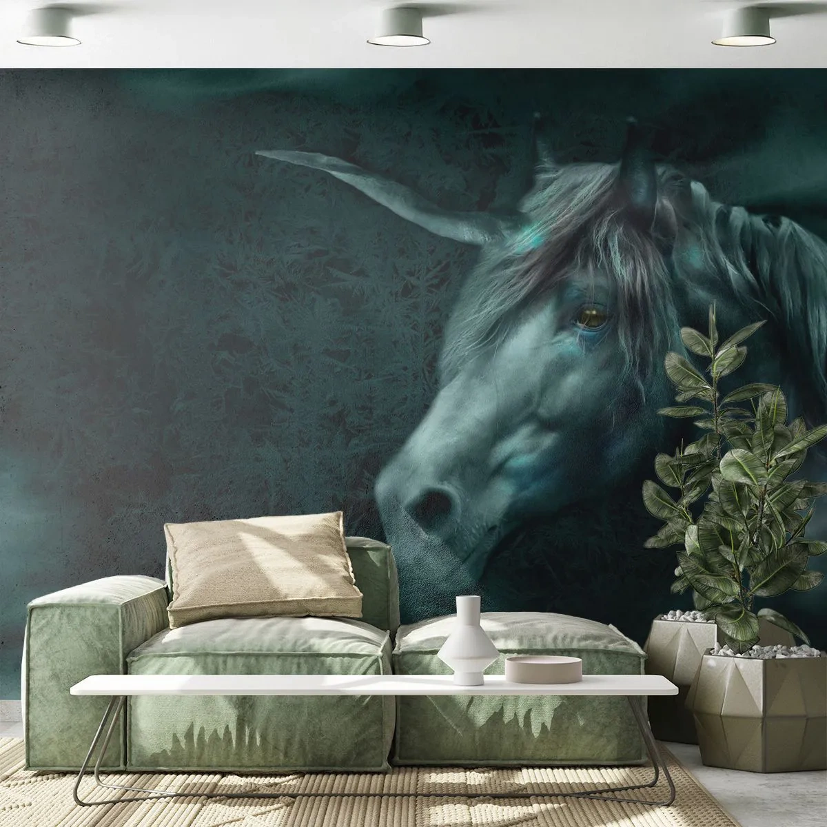Zelfklevend Fotobehang Deluxe Sticker - In een sprookjesbos - Eenhoorn, Fantasie, Abstractie - 250x175 cm