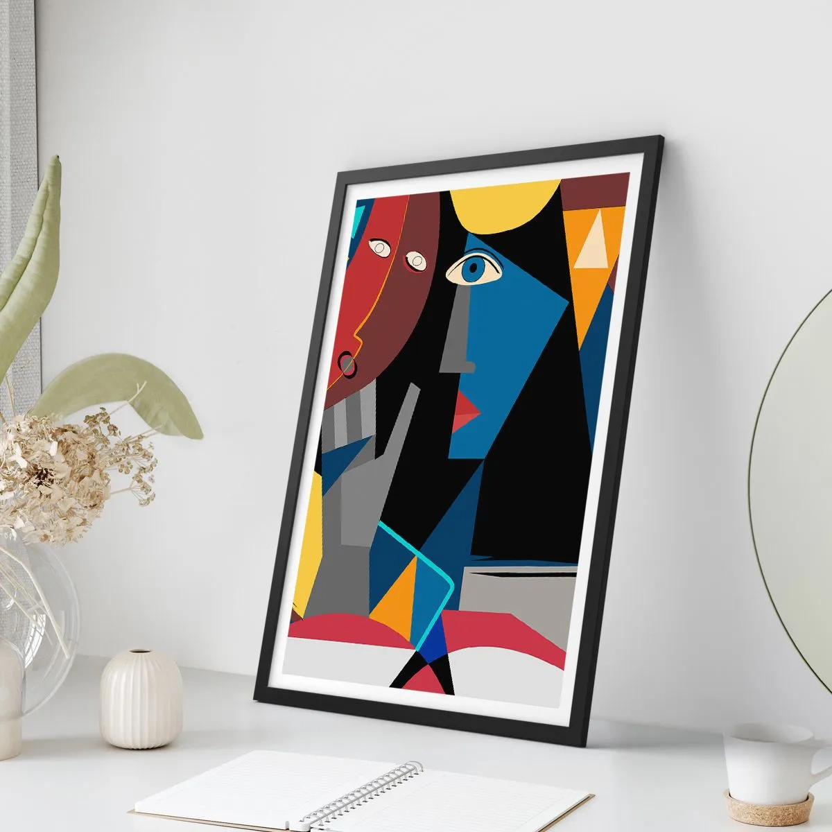 Poster in een zwarte lijst - Een gesprek tussen kubisten - 70x100 cm