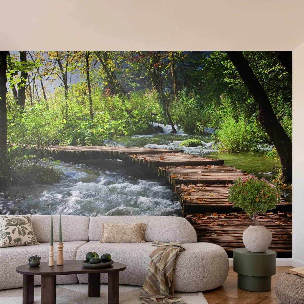 Fotobehang Premium Sand - Boven de schuimige waterval - Landschap, Kroatië, Natuur - 100x70 cm