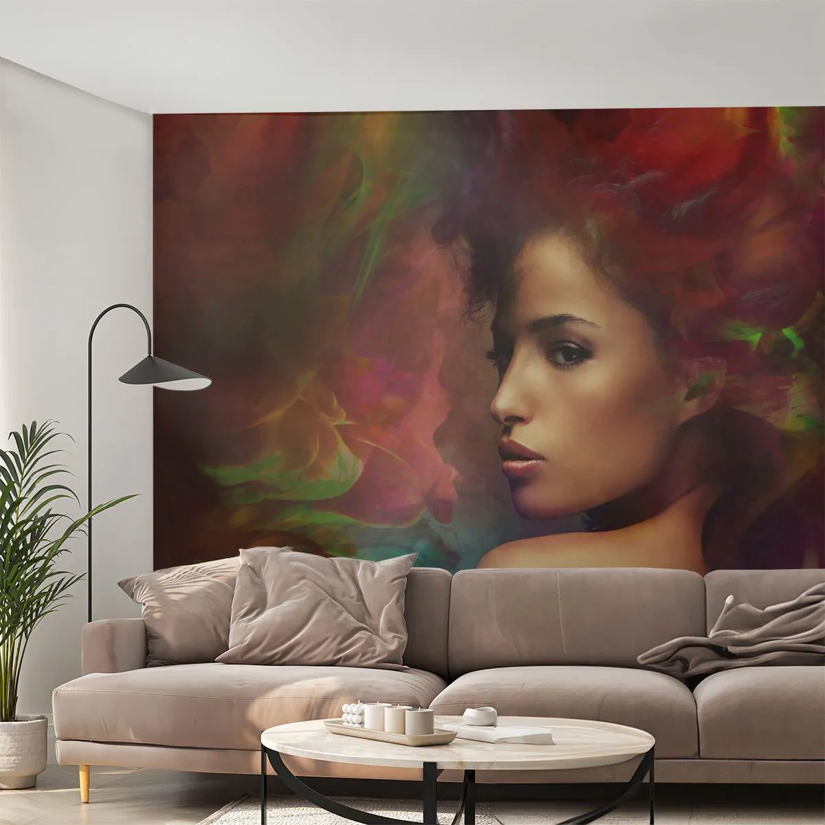 Fotobehang Premium Canvas - Mooier dan een regenboog, zo delicaat als een mist - Vrouw, Het gezicht van de vrouw, Lichaam - 500x350 cm
