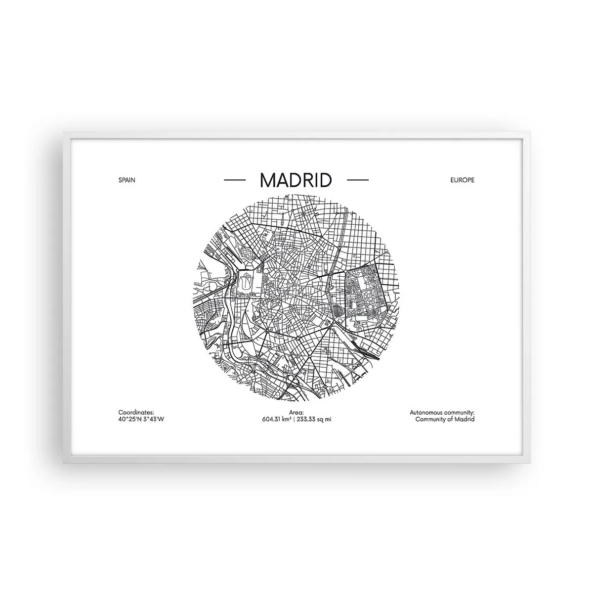 Poster in een witte lijst - Anatomie van Madrid - 100x70 cm