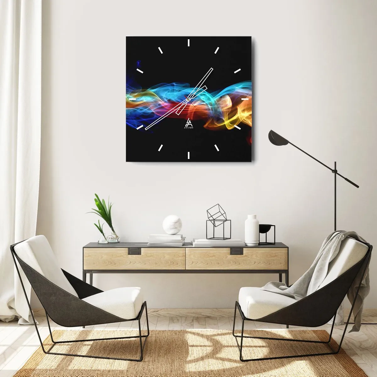Wandklok - Klok - Regenboogdans van nevels - 40x40 cm
