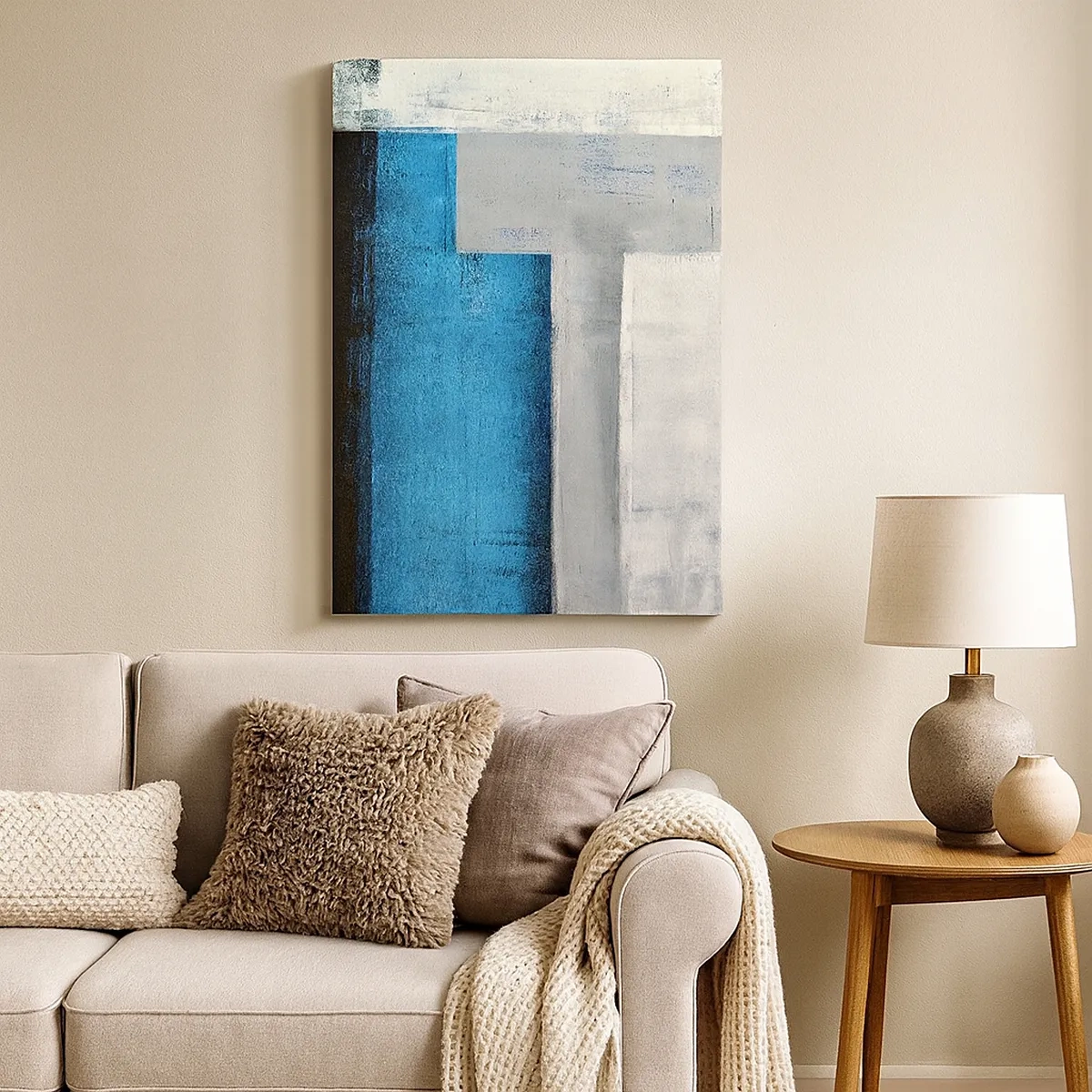Schilderen op canvas - Een poëtische compositie van grijs en blauw - 50x70 cm