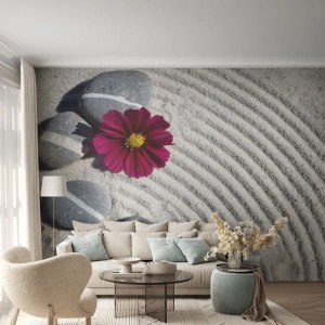 Fotobehang Premium Canvas - Energie en rust van de magische cirkel van de natuur - Bloemen, Zand, Stenen - 450x315 cm