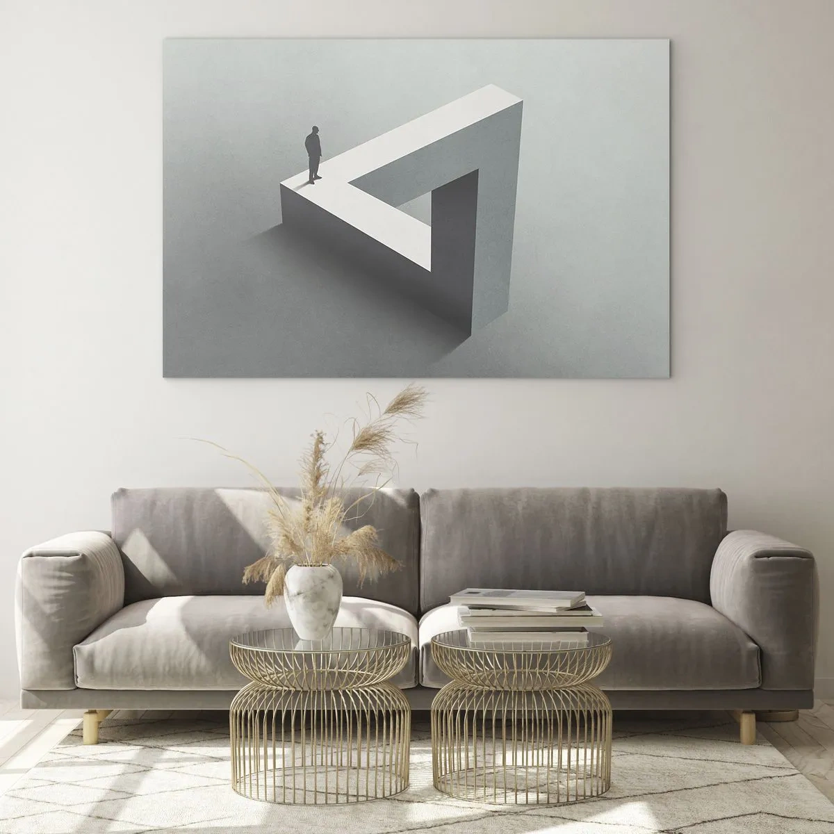 Schilderen op glas - Een figuur op een geometrische structuur in de stijl van een optische illusie - 70x50cm - Maar het is toch mogelijk - Moderne wanddecoratie voor woonkamer en slaapkamer ARTTOR