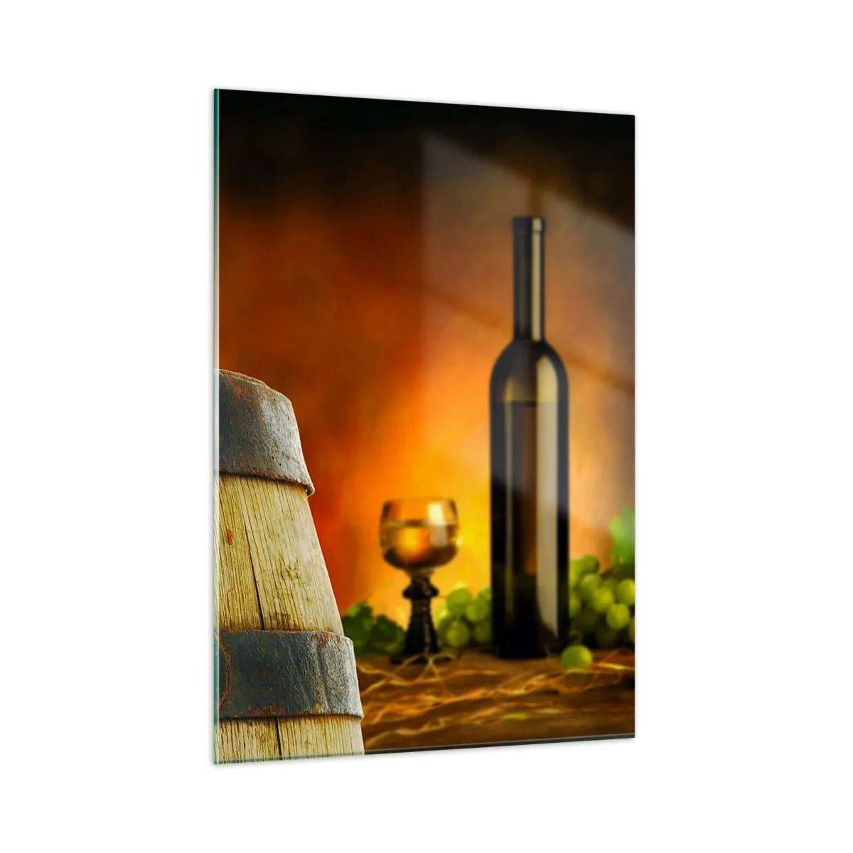 Schilderen op glas - Stilleven met een fles wijn en een tros druiven - 50x70 cm