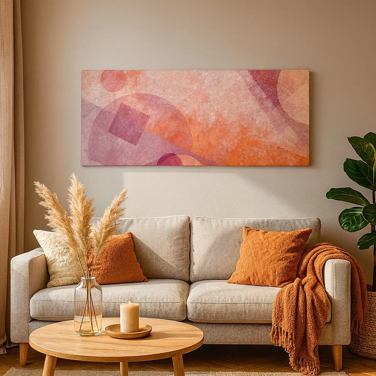 Schilderen op canvas - Geometrische transformaties in roze - 100x40 cm