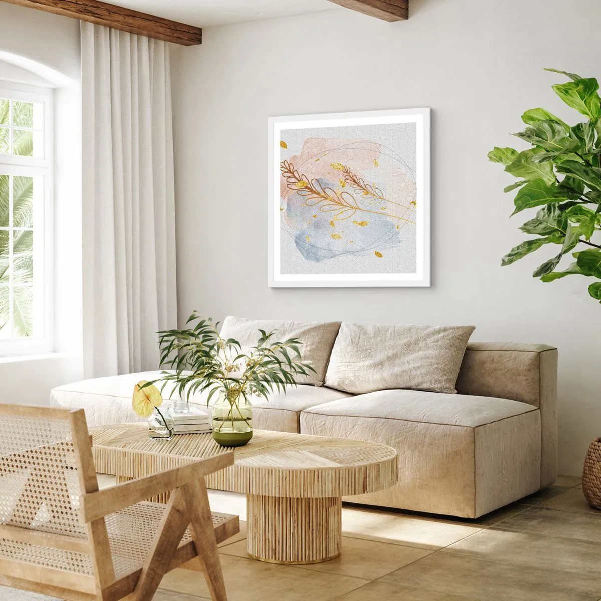 Poster in een witte lijst - Gouden explosie - 60x60 cm