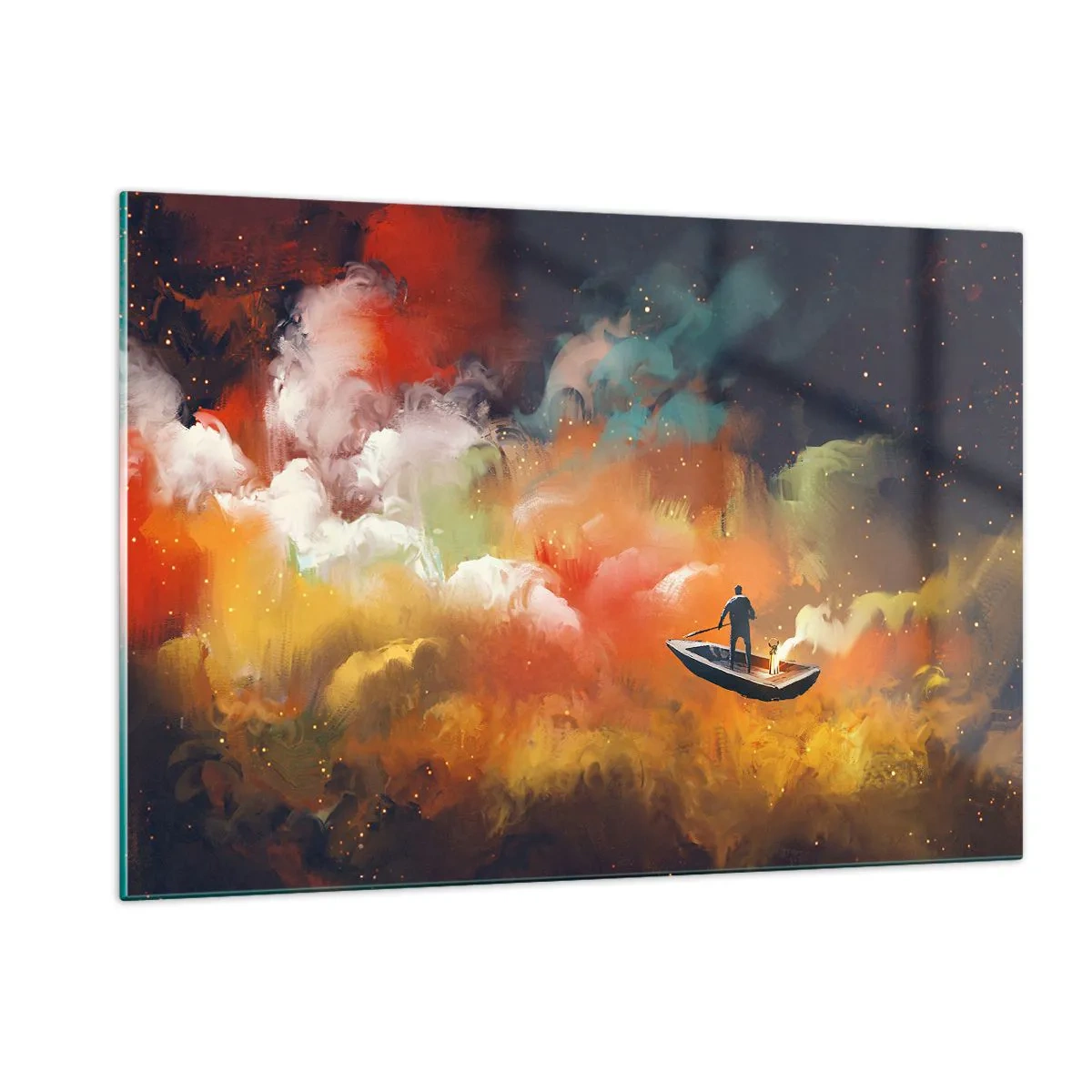 Schilderen op glas - Met de boot door de sterrenstelsel - 120x80 cm