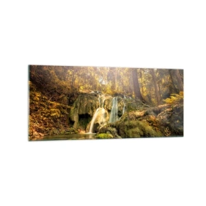 Schilderen op glas - Boscascade in het groen - 120x50 cm