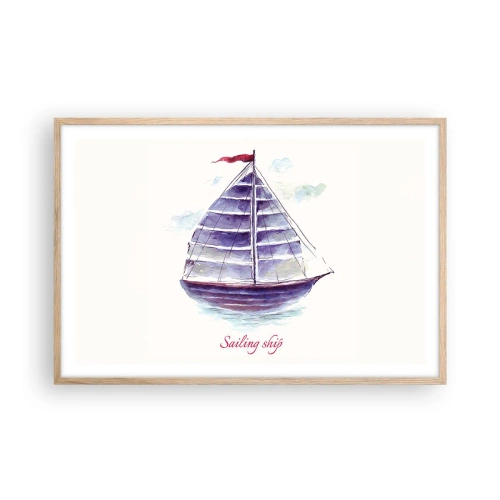 Een poster in een licht eiken lijst - Volle zeilen en rustig water - 91x61 cm