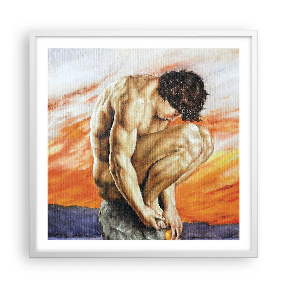 Poster in een witte lijst - Ondergedompeld in zichzelf - 60x60 cm