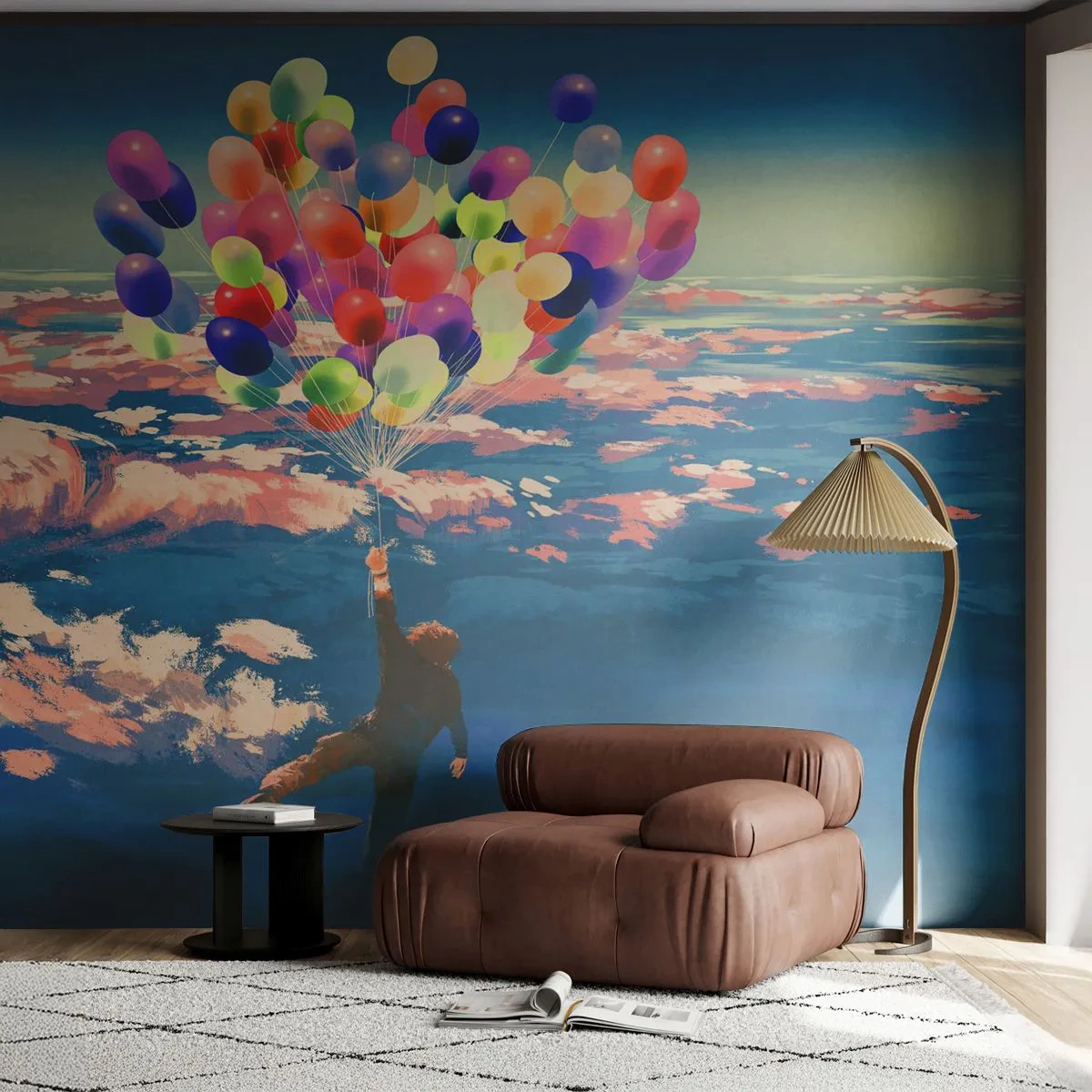 Zelfklevend Fotobehang Deluxe Sticker - Een kinderdroom komt uit - Voor kinderen, Kleurrijke ballonnen, Abstractie - 450x315 cm