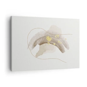 Schilderen op canvas - Een abstracte compositie in tinten beige en goud. - 70x50cm - Ontmoet in de ruimte - Moderne wanddecoratie voor woonkamer en slaapkamer ARTTOR