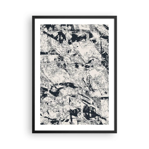 Poster in een zwarte lijst - Abstracte zwart-wit textuurcompositie - 50x70cm - Interpenetratie van tegenstellingen - Moderne wanddecoratie voor woonkamer en slaapkamer ARTTOR