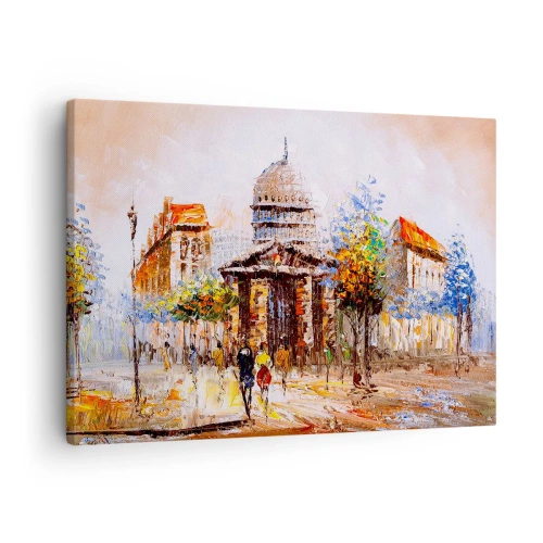 Schilderen op canvas - Impressionistisch stadsgezicht met een historisch gebouw - 70x50cm - Parijs wandeling - Moderne wanddecoratie voor woonkamer en slaapkamer ARTTOR