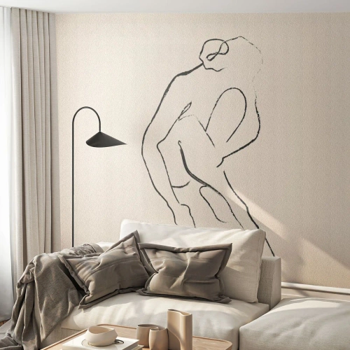 Fotobehang Premium Sand - Intieme schets - Minimalisme, Handeling, Vrouw - 400x280 cm