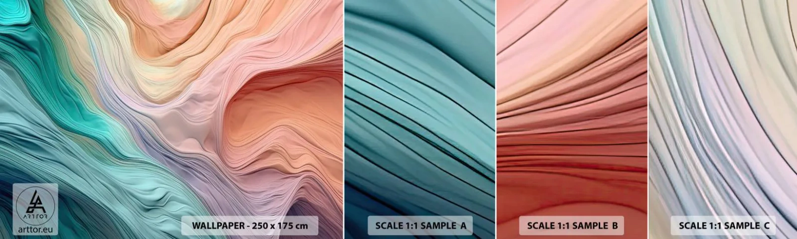 Fotobehang Staaltje Standard Eco - Regenboog golf - Pastel kleuren, Abstractie, Textuur - 100x30 cm