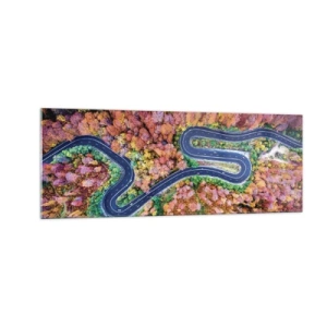 Schilderen op glas - Een kronkelende weg door het bos - 140x50 cm