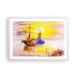 Poster in een witte lijst - Een welverdiende rust in de haven - 70x50 cm