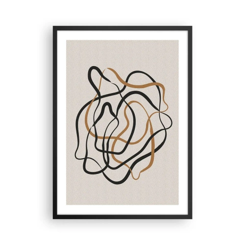 Poster in een zwarte lijst - Abstracte verwarde lijnen in zwart en goud op beige - 50x70cm - Alles ging mis - Moderne wanddecoratie voor woonkamer en slaapkamer ARTTOR