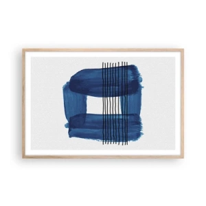 Een poster in een licht eiken lijst - Blauwe en zwarte compositie - 91x61 cm
