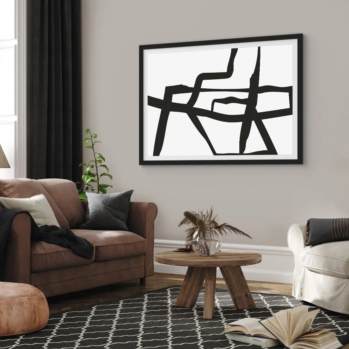 Poster in een zwarte lijst - Zwart-wit ontwerp - 70x50 cm