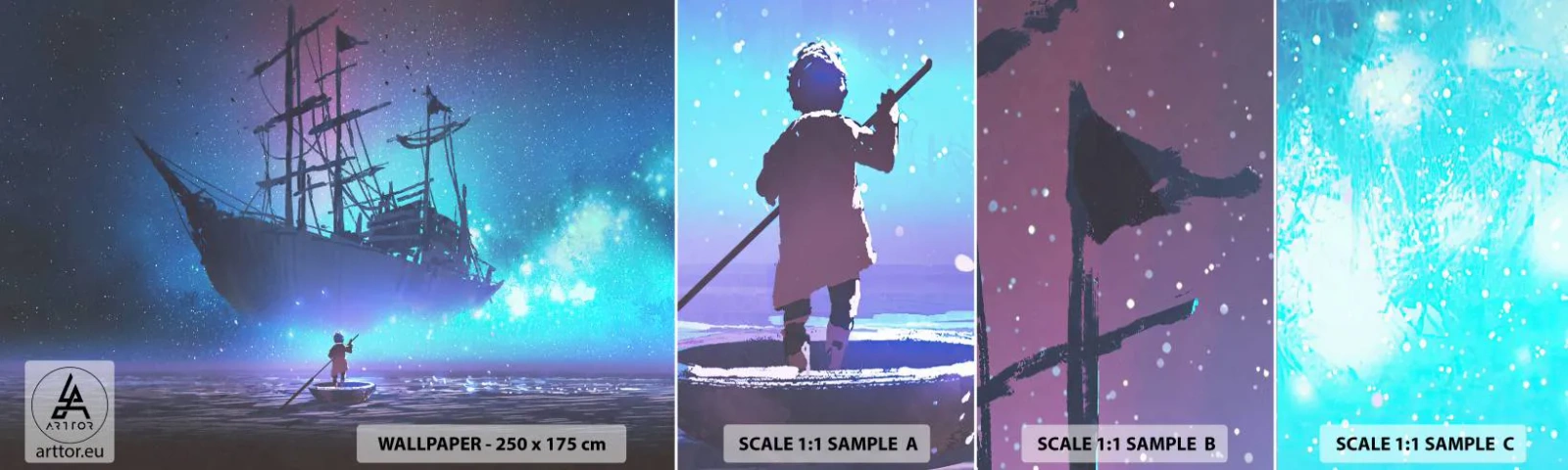 Fotobehang Monster Zelfklevend Deluxe Sticker - Ontmoeting met de mythe van de zee - Grafisch, Fantasie, Spookschip - 100x30 cm