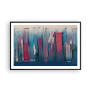 Poster in een zwarte lijst - Verticale compositie in blauw en rood - 91x61 cm